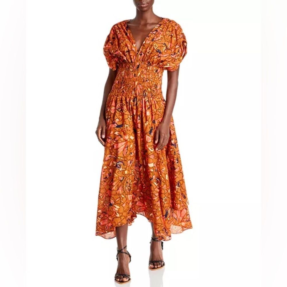 A.L.C. Lucia Floral V Neck Smocked Waist A-Line Midi Dress, NWT, Size 2 - Picture 3 of 9